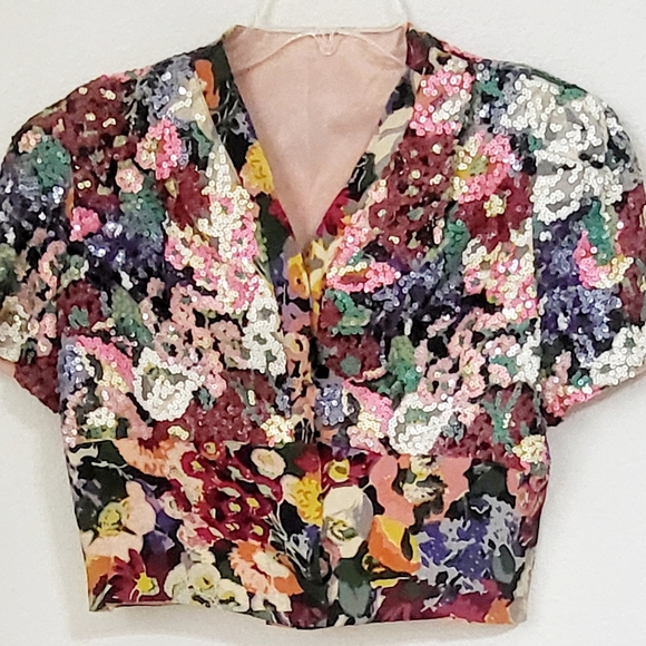 Vintage Floral Sequin Women's Top Small Size No Label Haute Couture France